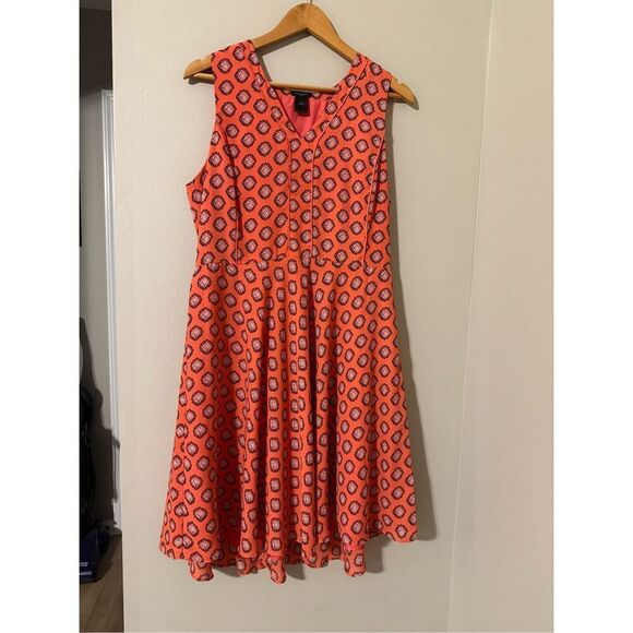 Ann Taylor Size 14 Mandala Print Fit & Flare Dress Coral Sleeveless Summer Boho - Picture 2 of 9